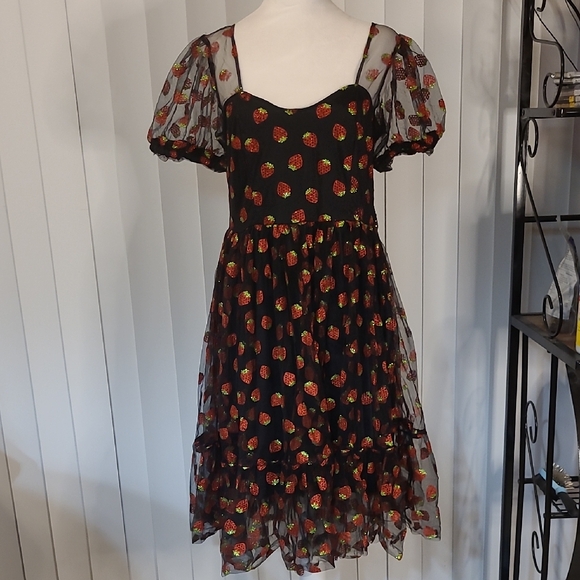 Hot TOPIC Black Dress with Strawberry Print - Picture 1 of 10